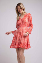 Short Long Sleeve Dress - Print Red