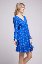 Vestido Corto De Manga Larga - Bandana Azul
