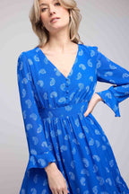 Vestido Corto De Manga Larga - Bandana Azul