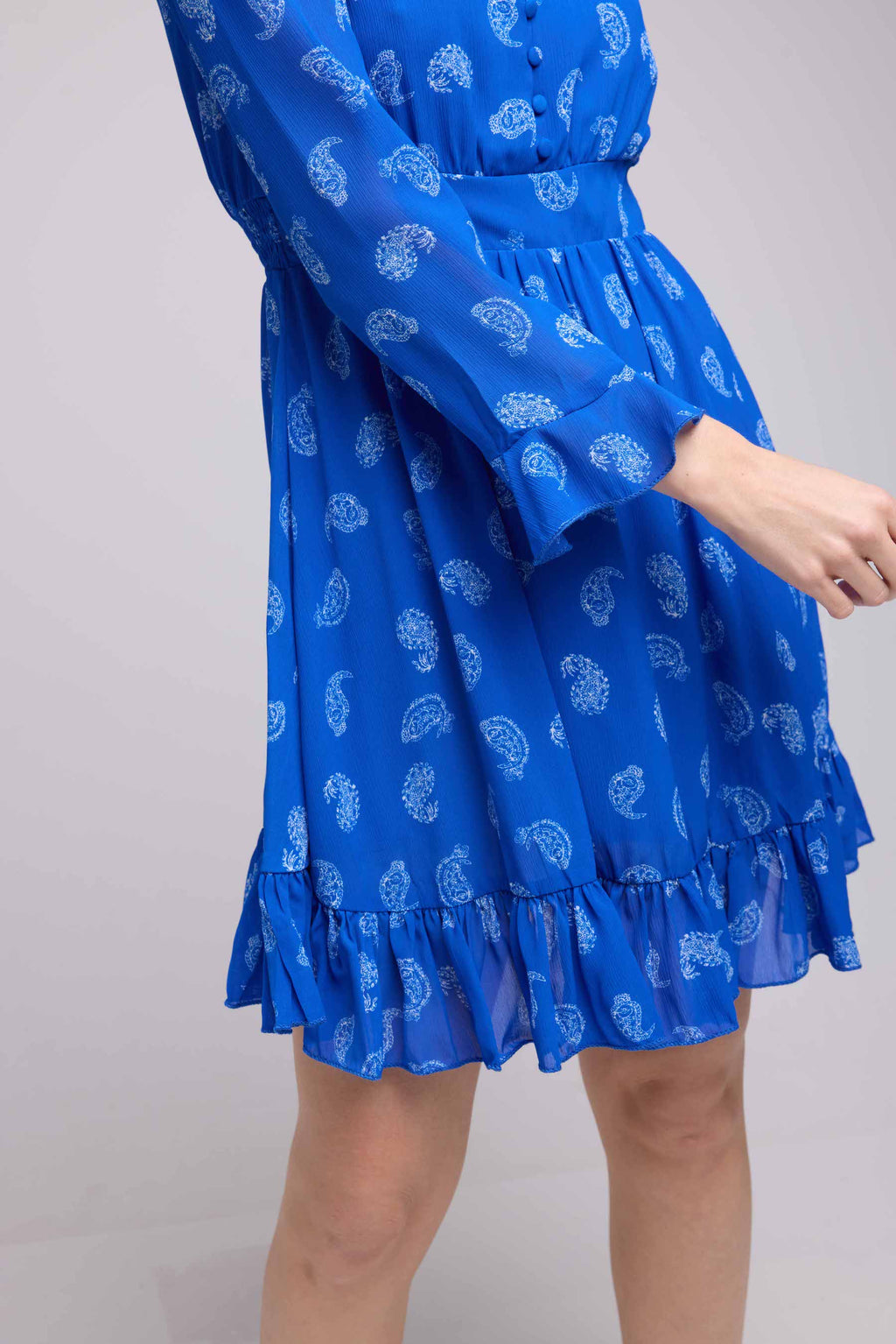 Vestido Corto De Manga Larga - Bandana Azul