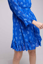 Vestido Corto De Manga Larga - Bandana Azul