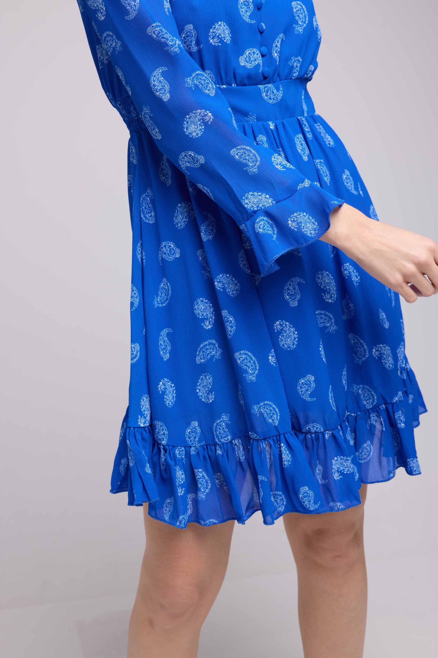 Vestido Corto De Manga Larga - Bandana Azul