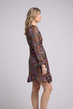 Vestido corto de manga larga - Flores multicolores