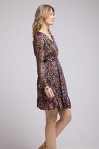 Vestido corto de manga larga - Flores multicolores