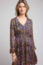 Vestido corto de manga larga - Flores multicolores