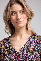 Vestido corto de manga larga - Flores multicolores