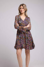 Vestido corto de manga larga - Flores multicolores