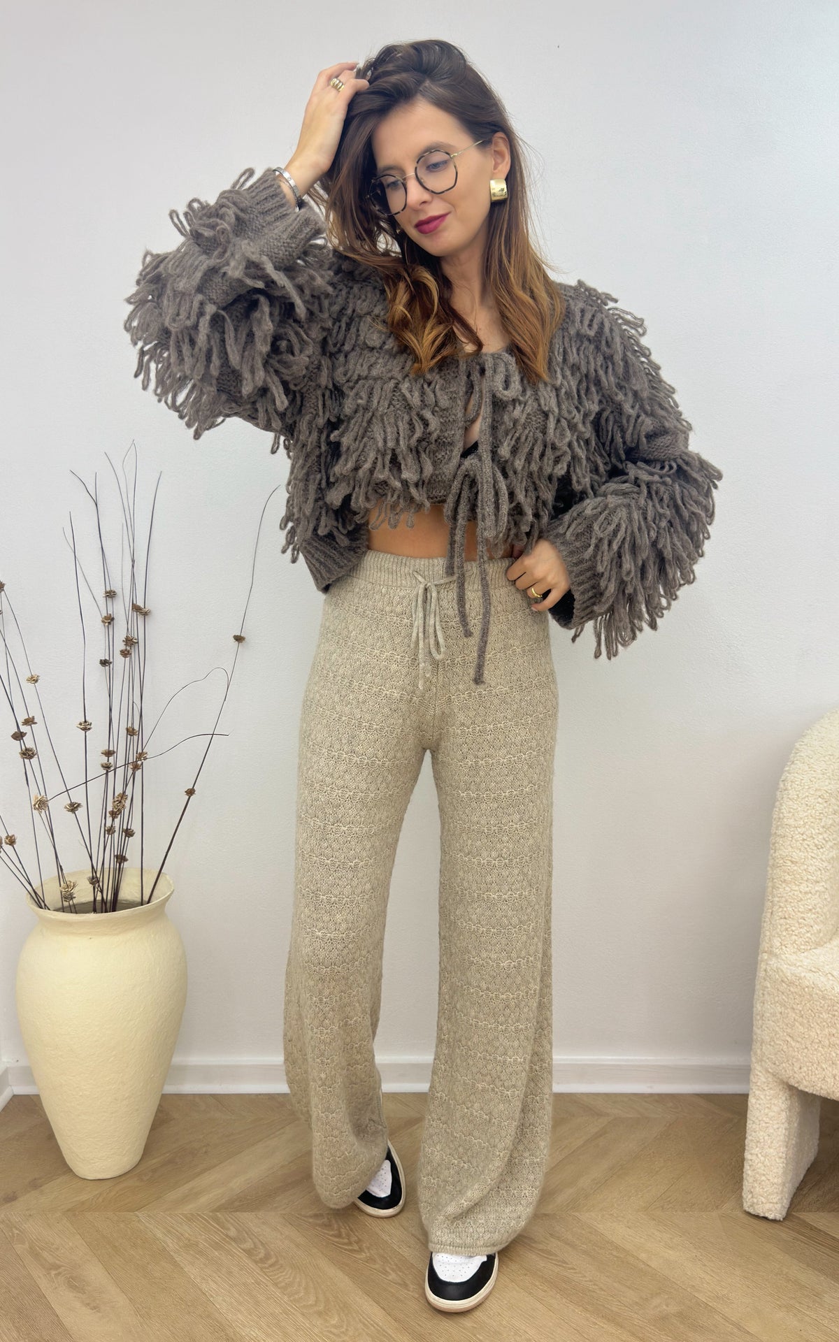 Talia Knitted Trousers - Beige