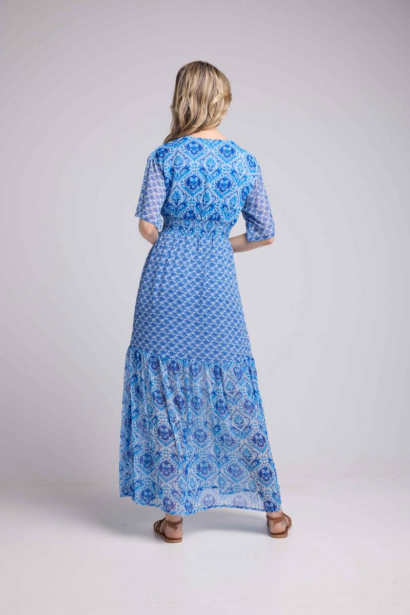 Vestido Largo Manga Corta - Bandana Azul