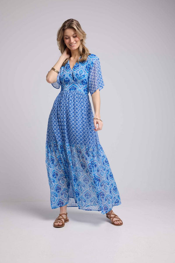 Vestido Largo Manga Corta - Bandana Azul