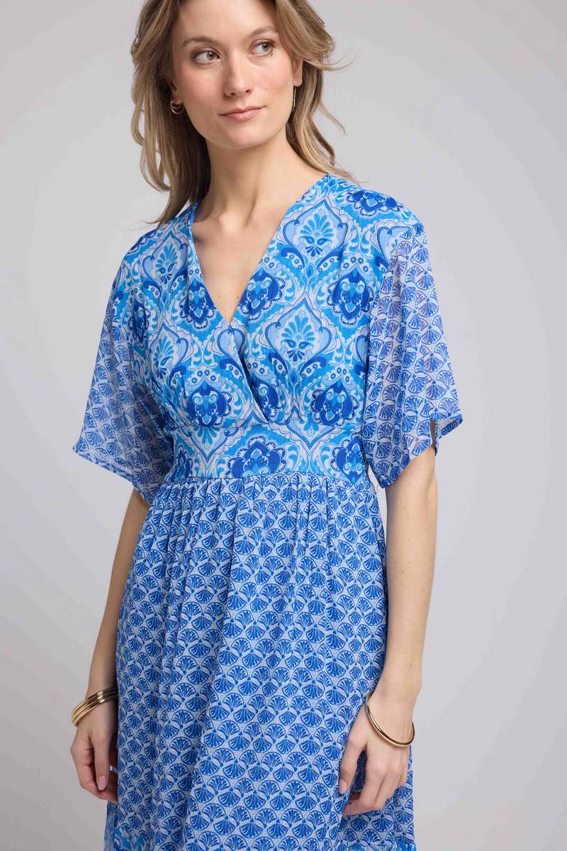 Vestido Largo Manga Corta - Bandana Azul