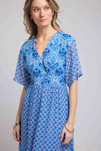 Vestido Largo Manga Corta - Bandana Azul