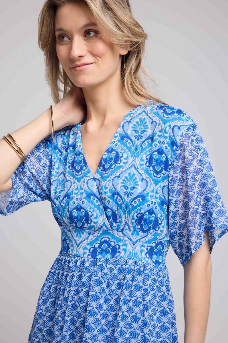 Vestido Largo Manga Corta - Bandana Azul
