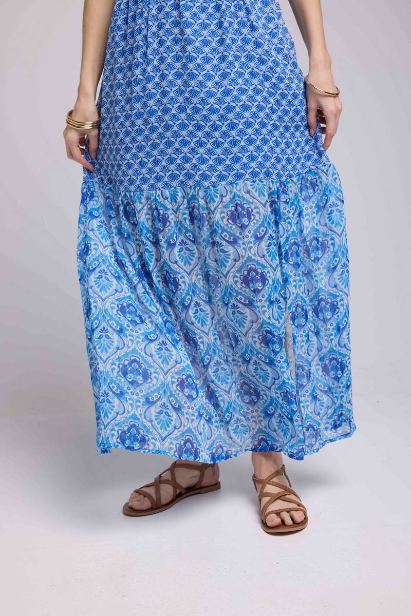 Vestido Largo Manga Corta - Bandana Azul
