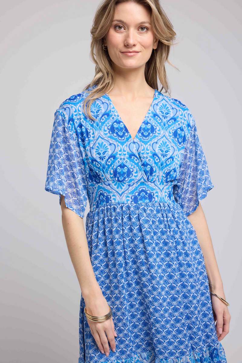 Vestido Largo Manga Corta - Bandana Azul