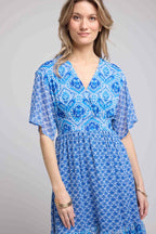Vestido Largo Manga Corta - Bandana Azul