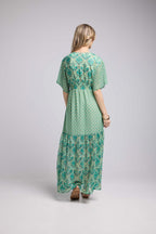 Robe Longue Manches Courtes - Bandana Vert