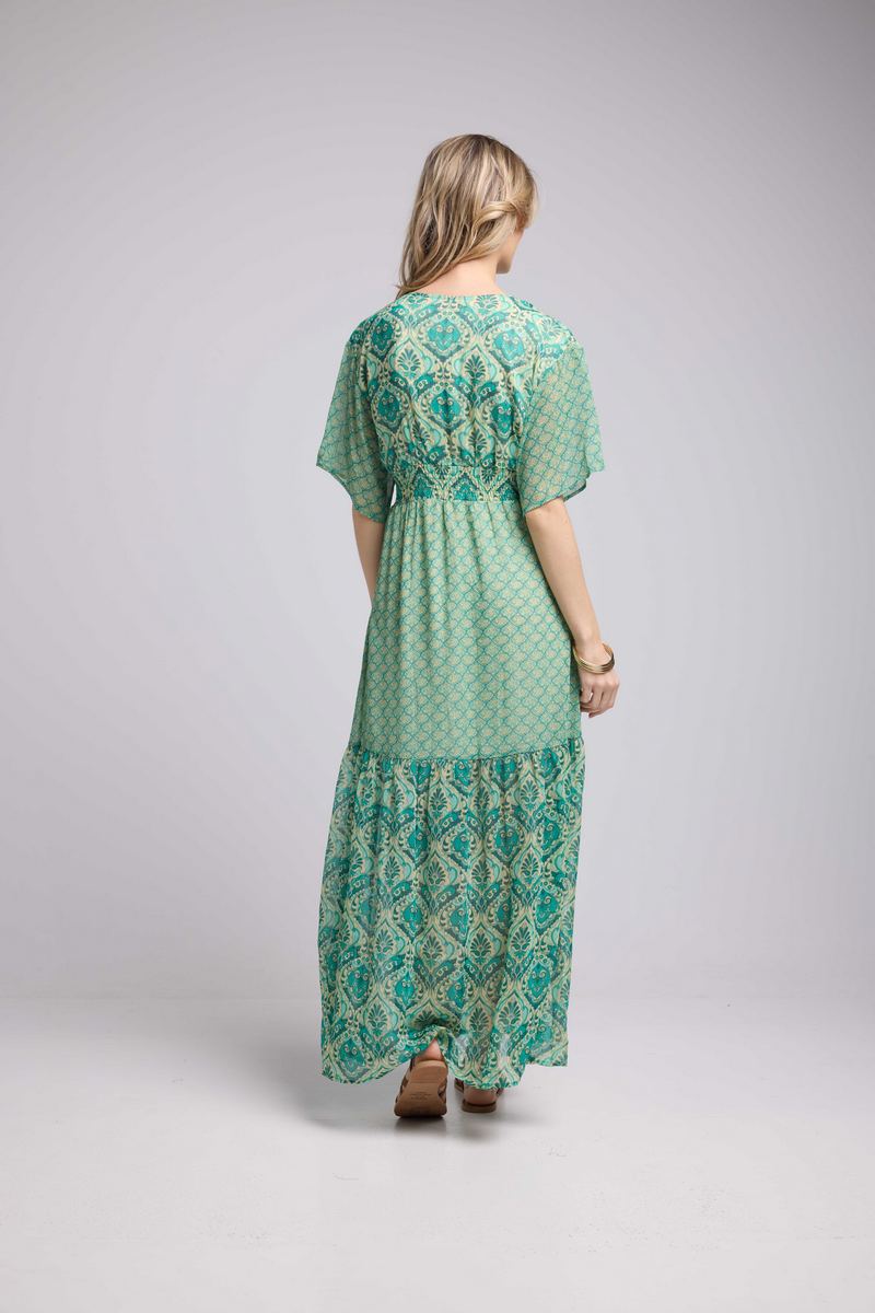Robe Longue Manches Courtes - Bandana Vert