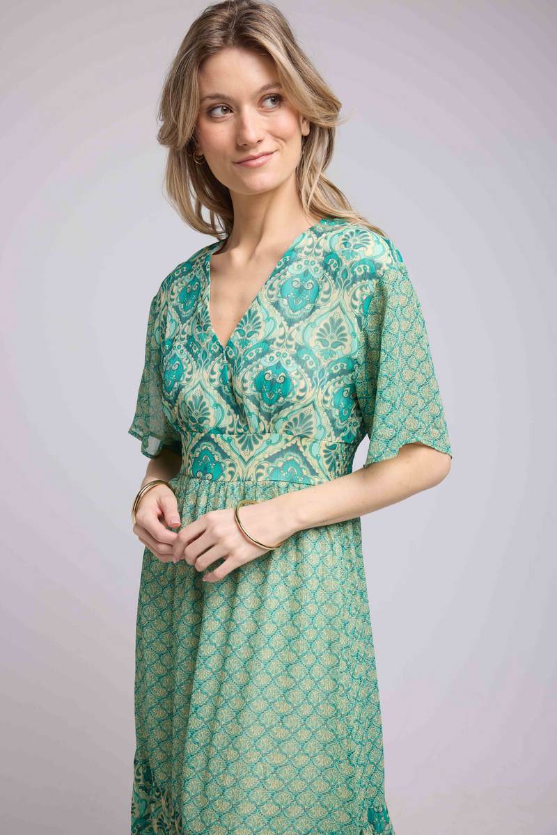 Robe Longue Manches Courtes - Bandana Vert