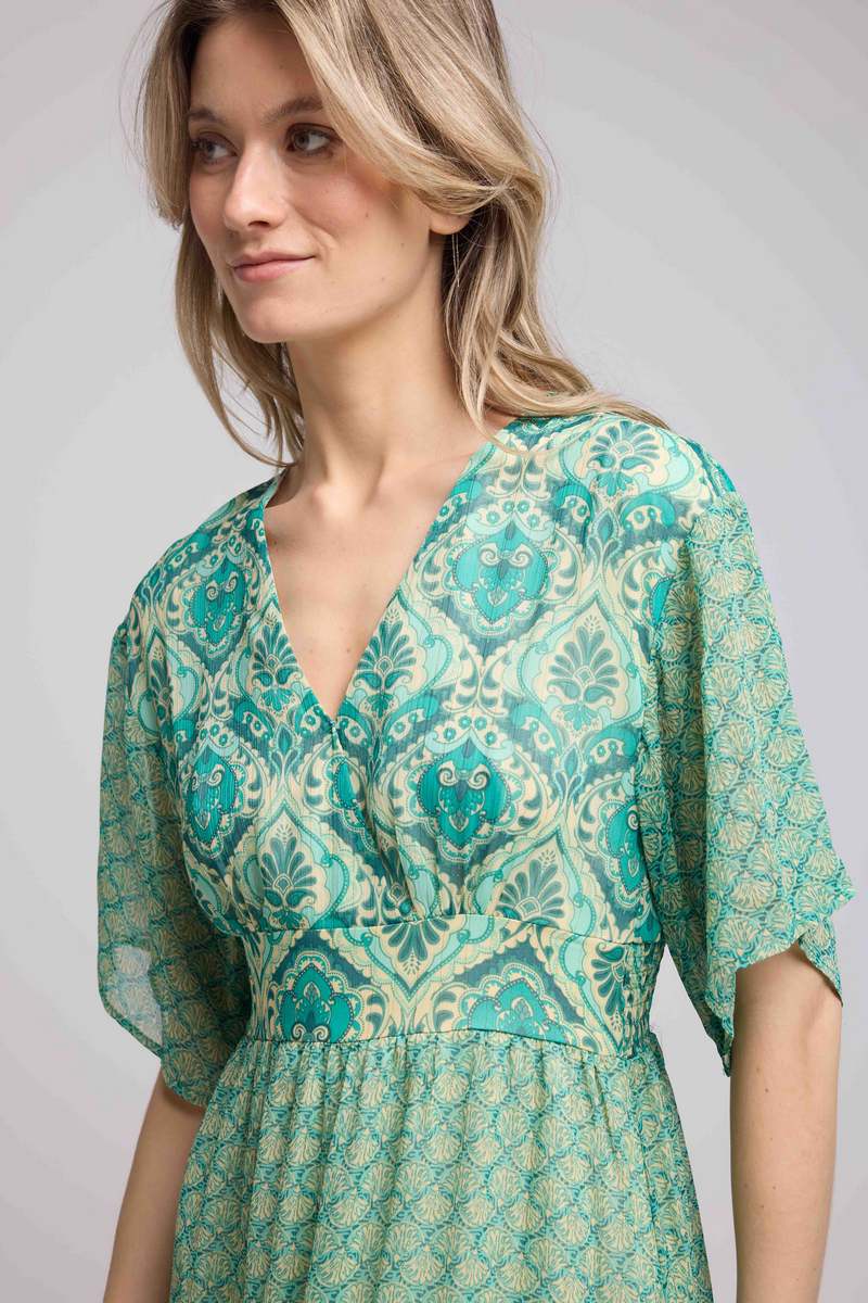 Robe Longue Manches Courtes - Bandana Vert