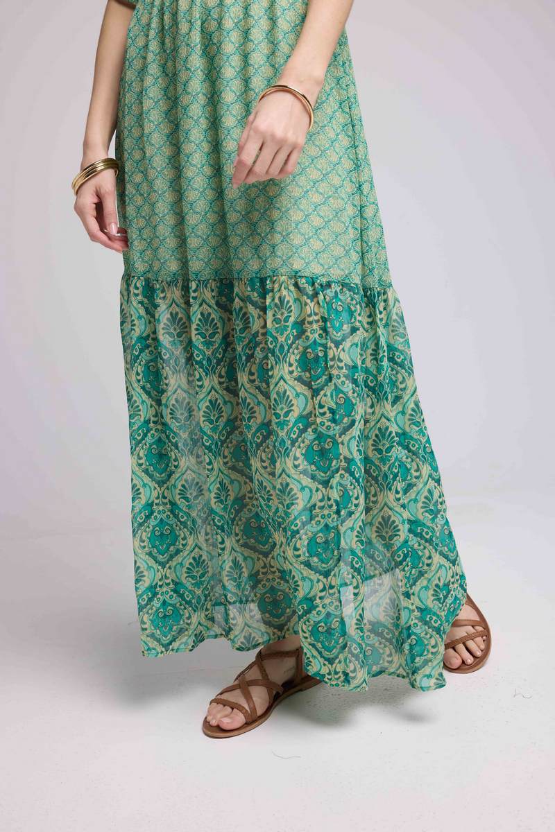 Robe Longue Manches Courtes - Bandana Vert