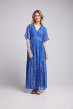 Robe Longue Manches Courtes - Serpent Bleu
