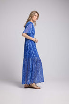 Robe Longue Manches Courtes - Serpent Bleu