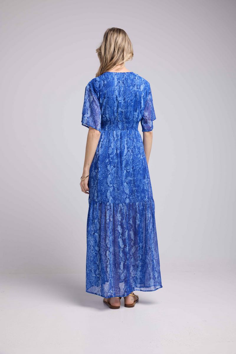 Robe Longue Manches Courtes - Serpent Bleu