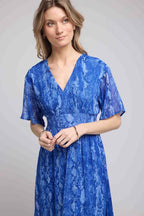 Robe Longue Manches Courtes - Serpent Bleu