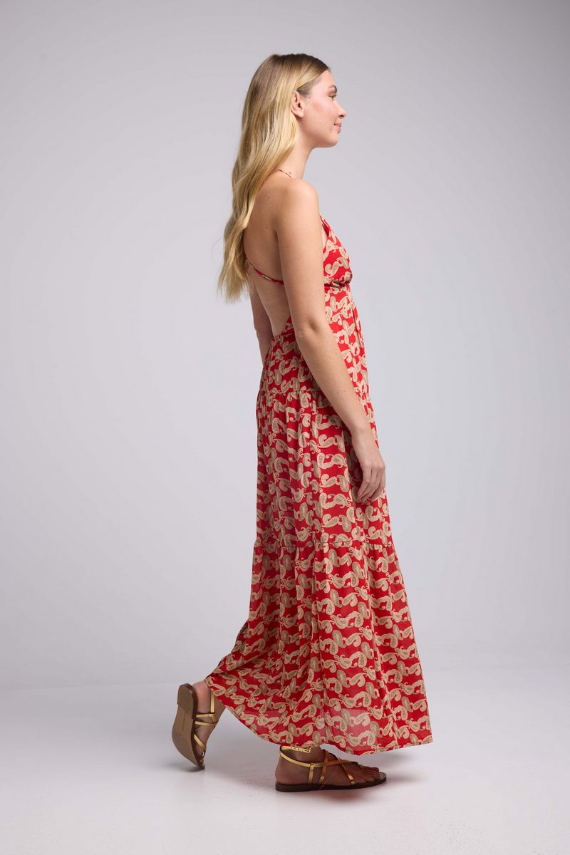 Robe Long Bretelles - Cachemire Rouge
