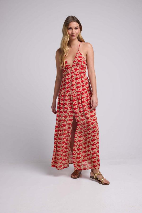 Robe Long Bretelles - Cachemire Rouge