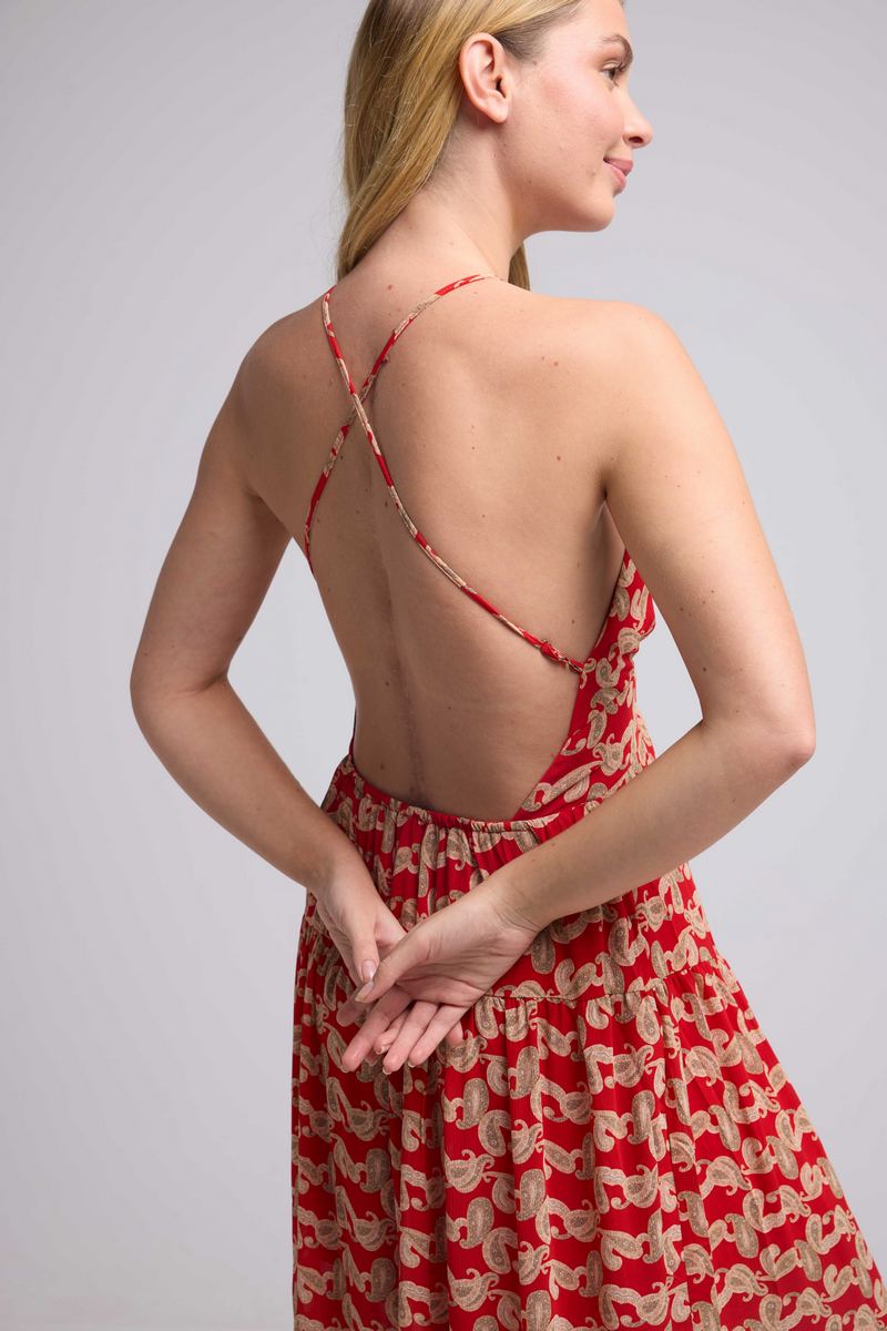 Robe Long Bretelles - Cachemire Rouge