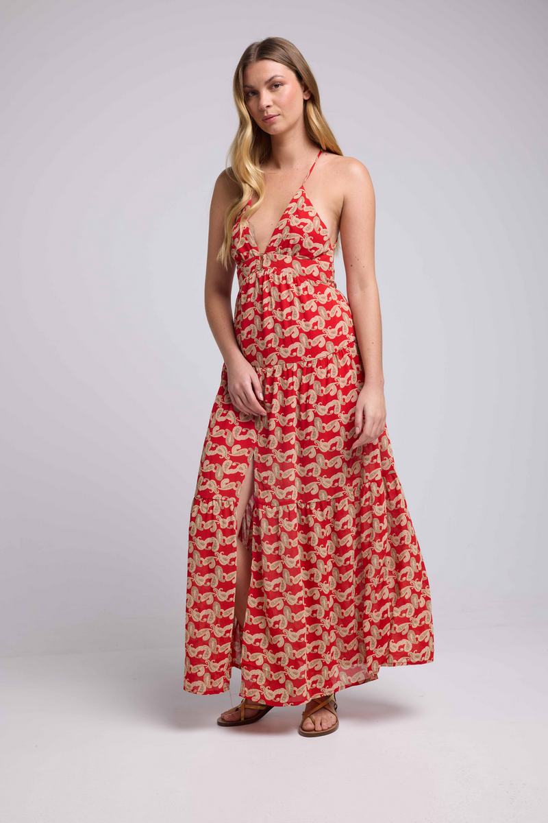 Robe Long Bretelles - Cachemire Rouge