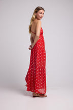 Vestido Largo con Tirantes - Lunares Rojos