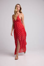 Vestido Largo con Tirantes - Lunares Rojos