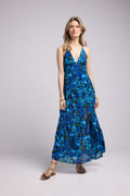 Vestido Largo con Tirantes - Flores Azul