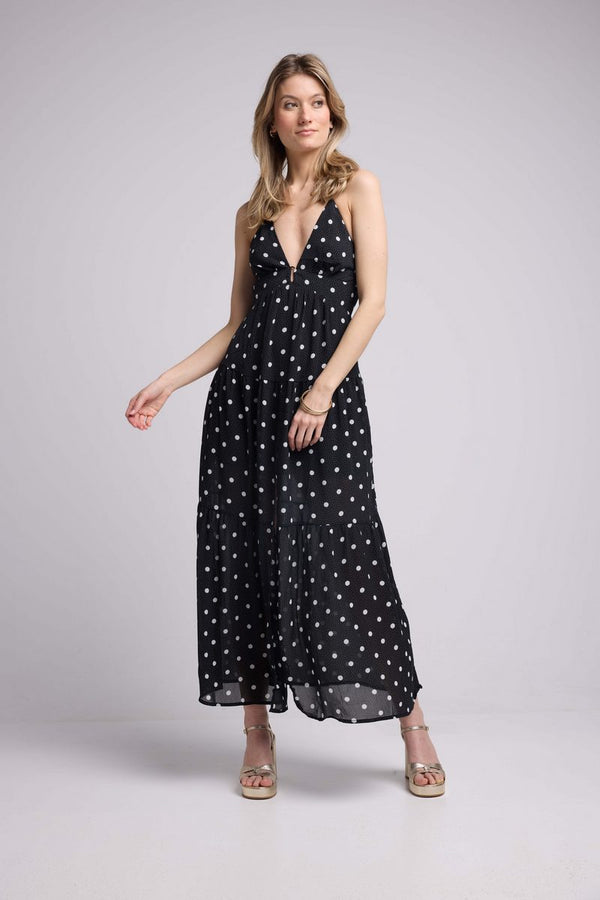Robe Long Bretelles - Pois Noir