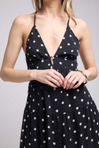 Robe Long Bretelles - Pois Noir