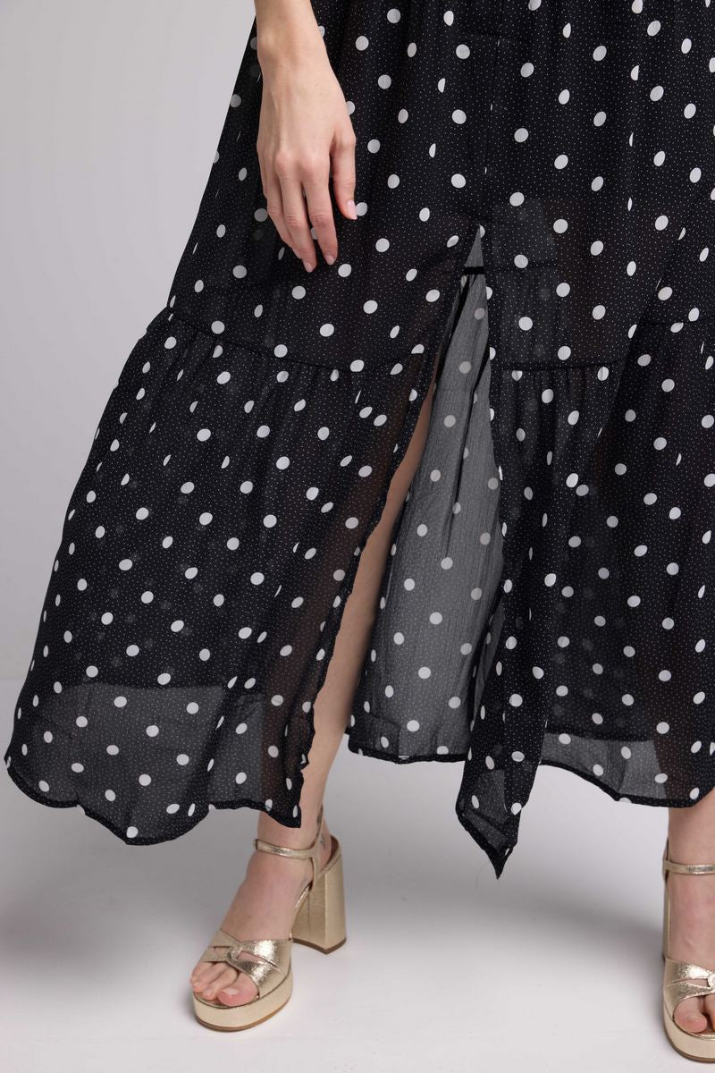 Robe Long Bretelles - Pois Noir
