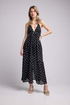 Robe Long Bretelles - Pois Noir