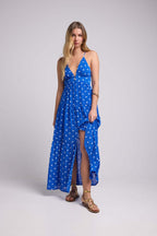 Robe Long Bretelles - Pois Bleu