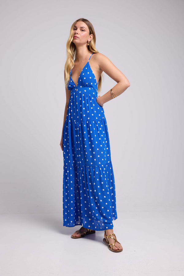 Robe Long Bretelles - Pois Bleu