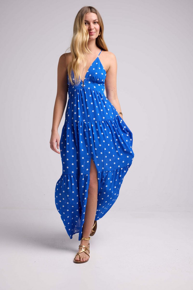 Robe Long Bretelles - Pois Bleu