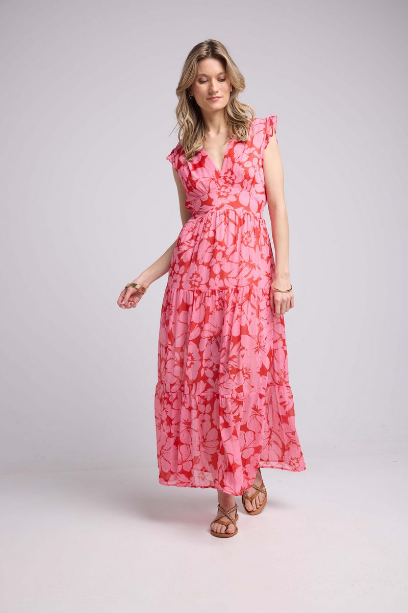 Vestido Largo - Flor Rosa Roja