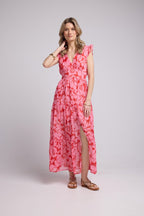 Vestido Largo - Flor Rosa Roja