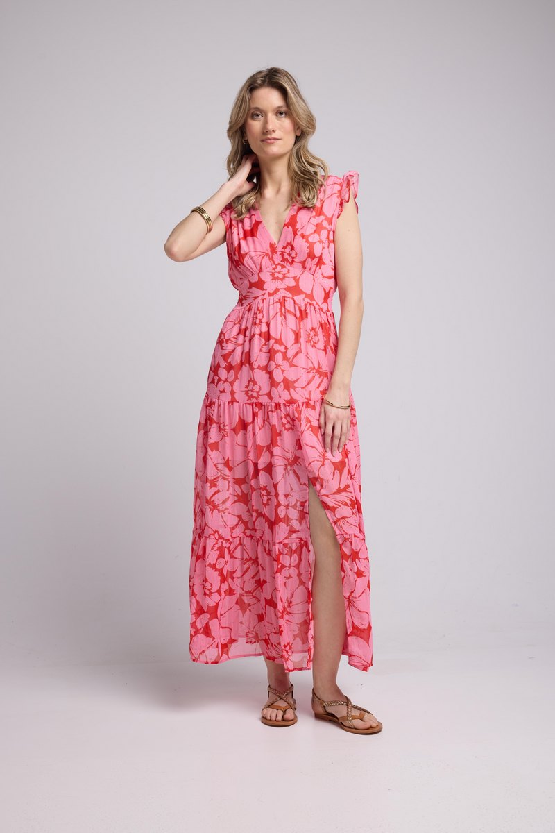 Vestido Largo - Flor Rosa Roja