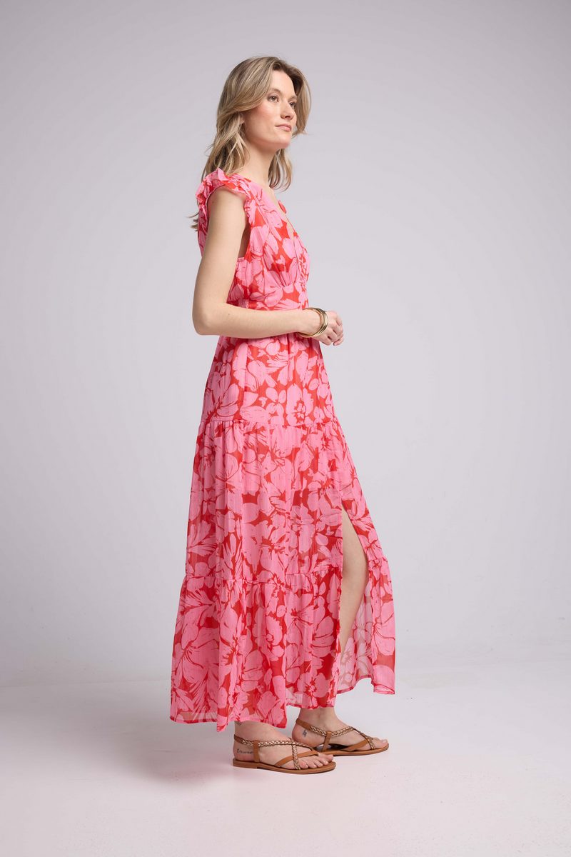 Vestido Largo - Flor Rosa Roja