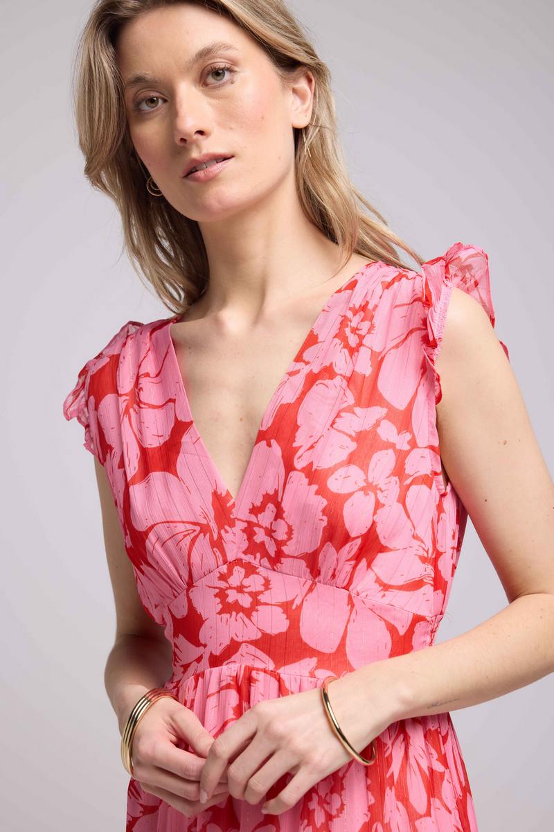 Vestido Largo - Flor Rosa Roja