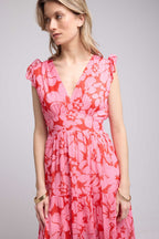Vestido Largo - Flor Rosa Roja