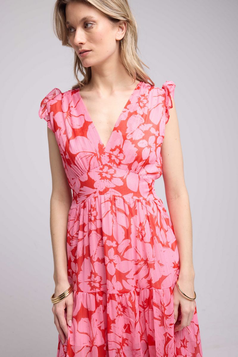 Vestido Largo - Flor Rosa Roja